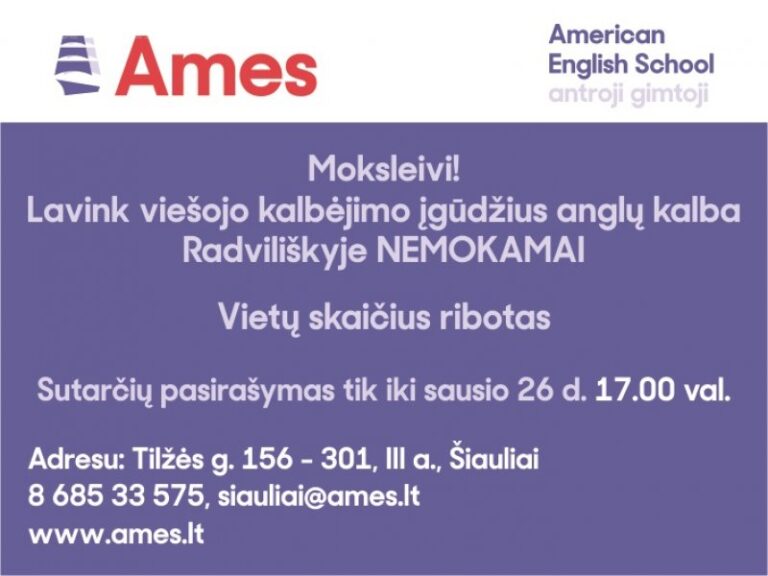 Kviečiame į nemokamus anglų kalbos viešojo kalbėjimo kursus Radviliškyje