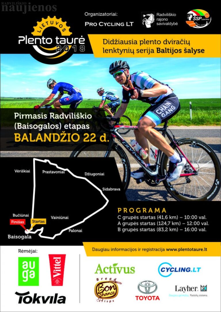 Lietuvos ”Plento taurė 2018” dviračių lenktynių pirmasis Radviliškio etapas startuos Baisogaloje