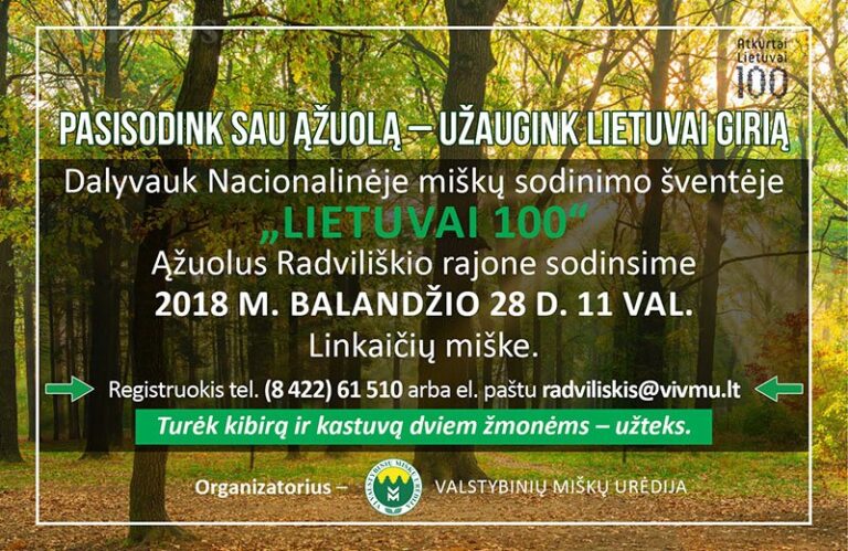 Balandžio 28 dieną eikime sodinti ąžuolų