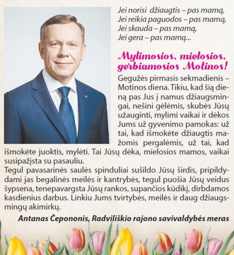 Radviliškio rajono mero sveikinimas Motinos dienos proga