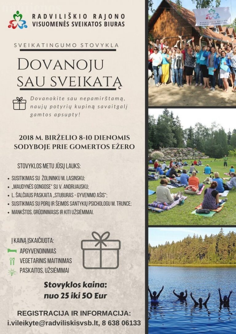 Sveikatingumo stovykla „Dovanoju sau sveikatą“ – birželio 8-10 dienomis