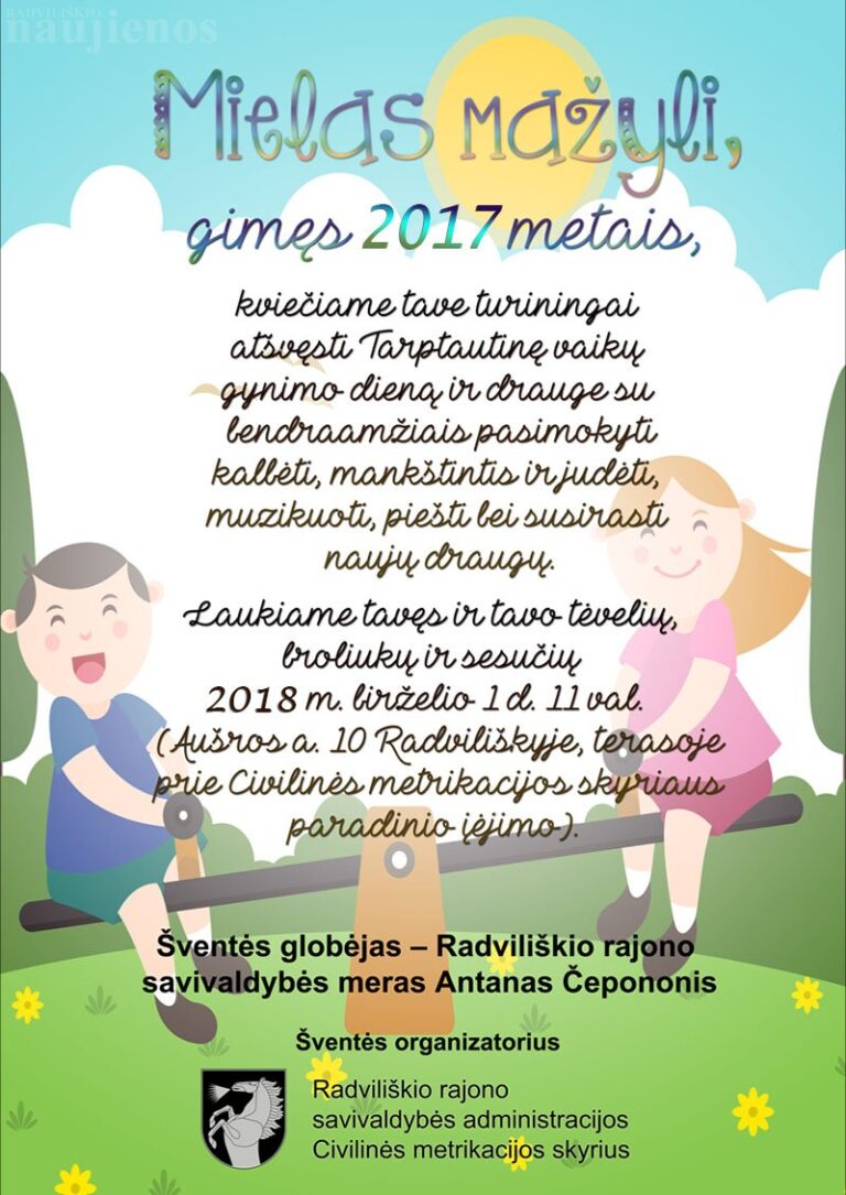 Mažyliai kviečiami drauge atšvęsti Tarptautinę vaikų gynimo dieną