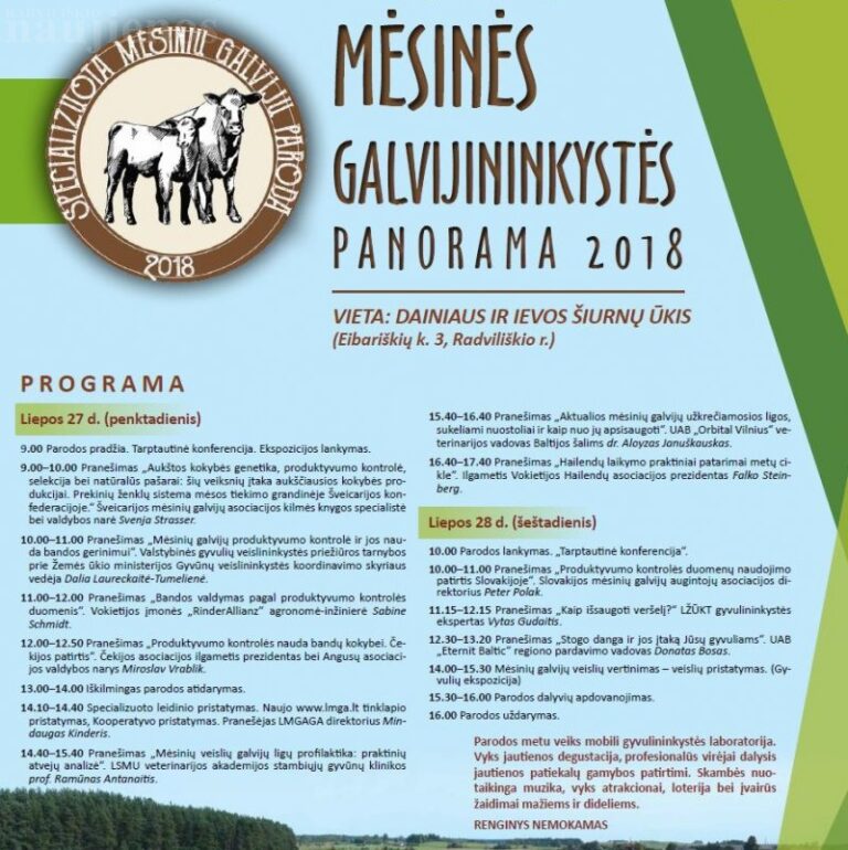 Kviečiame į specializuotą mėsinių galvijų parodą „Mėsinės galvijininkystės PANORAMA 2018“