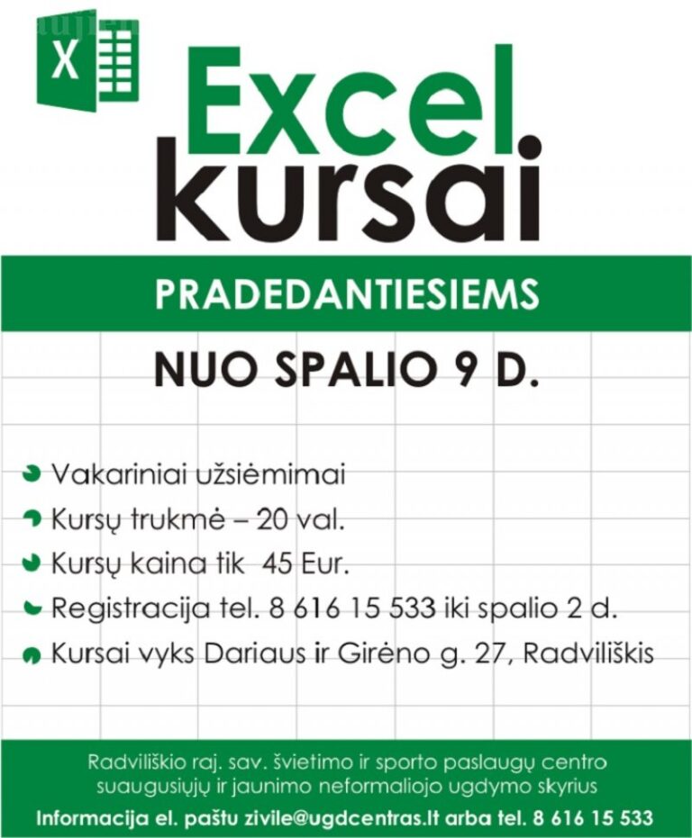 ”Exel” kursai pradedantiesiems – nuo spalio 9 dienos