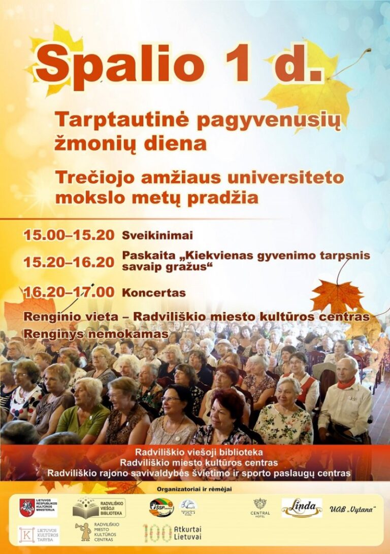 Spalio 1-ąją – Tarptautinės pagyvenusių žmonių dienos renginiai