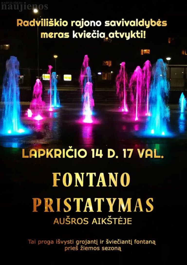 Grojančio ir šviečiančio fontano pristatymas – lapkričio 14 dieną