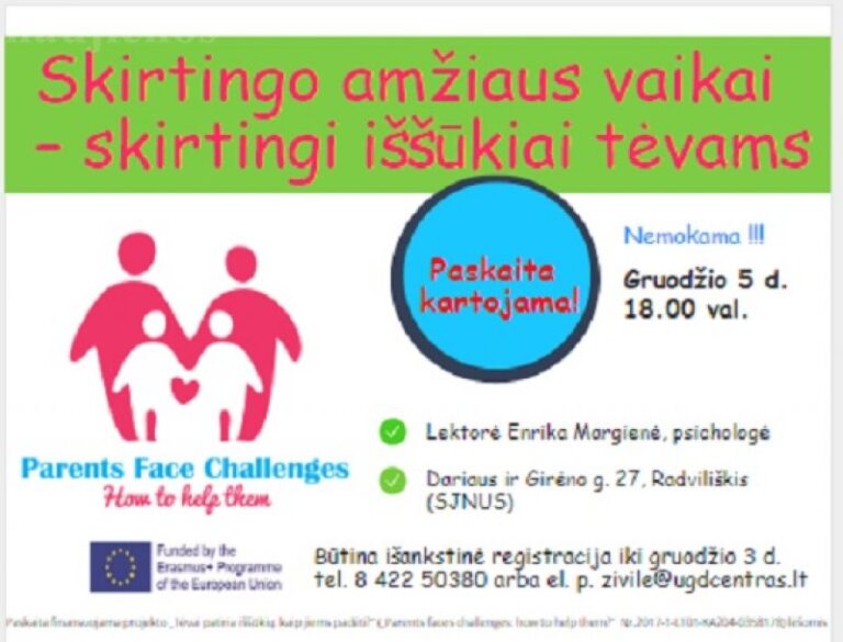 Registruokitės į paskaitą „Skirtingo amžiaus vaikai – skirtingi iššūkiai tėvams“