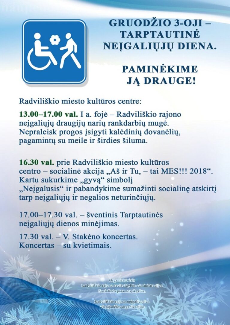 Drauge paminėkime Tarptautinę neįgaliųjų dieną