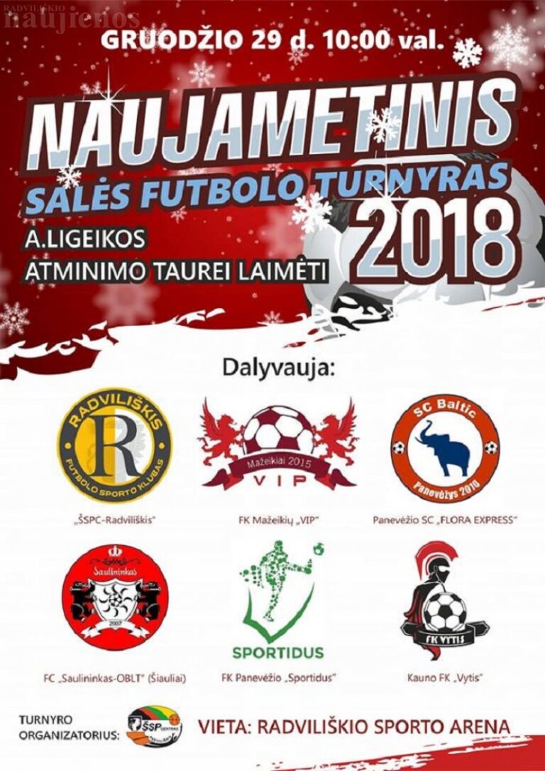 Gruodžio 29 dieną – naujametinis salės futbolo turnyras