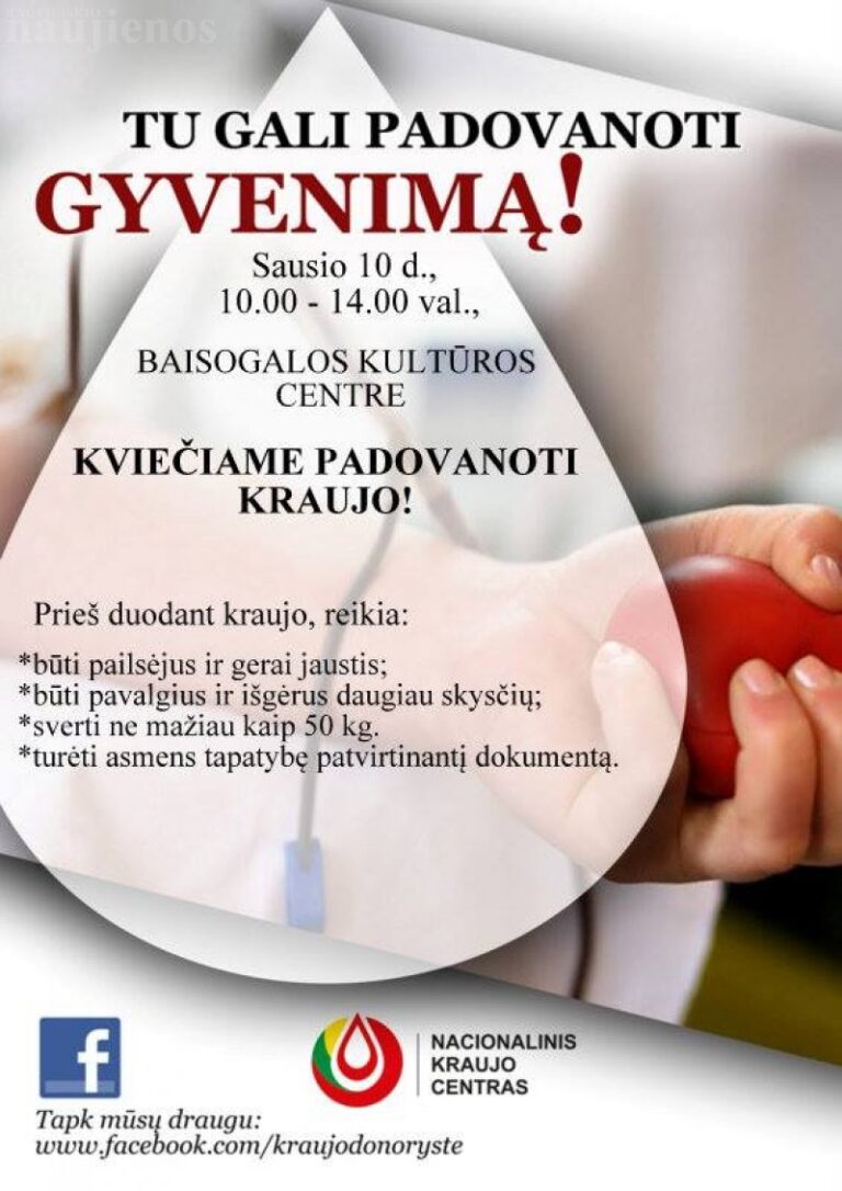 Baisogalos kultūros centre kviečiame dovanoti kraujo