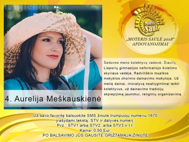 „Moteris Saulė 2018“ rinkimuose palaikykime šeduvietę Aureliją Meškauskienę