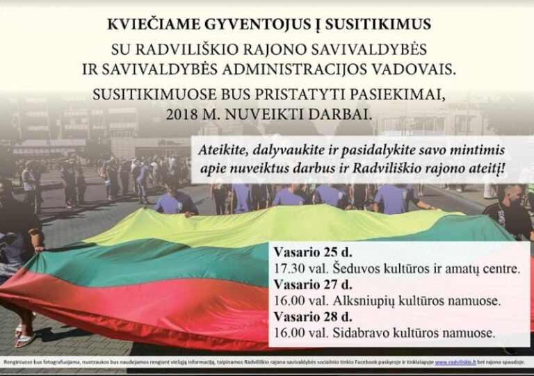 Gyventojai kviečiami į susitikimus su Radviliškio rajono savivaldybės vadovais