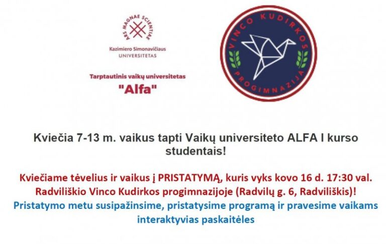 Kviečiame į Vaikų universiteto ALFA užsiėmimus!
