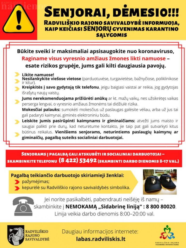 Rekomendacijos ir pagalba senjorams karantino metu