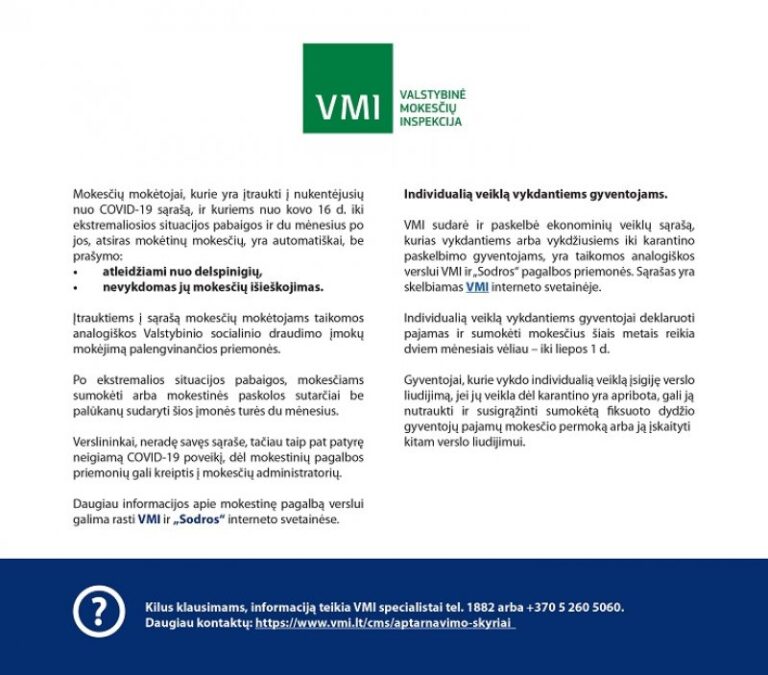 Svarbi Valstybinės mokesčių inspekcijos informacija