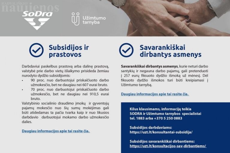 „Sodros“ ir Užimtumo tarnybos informacija