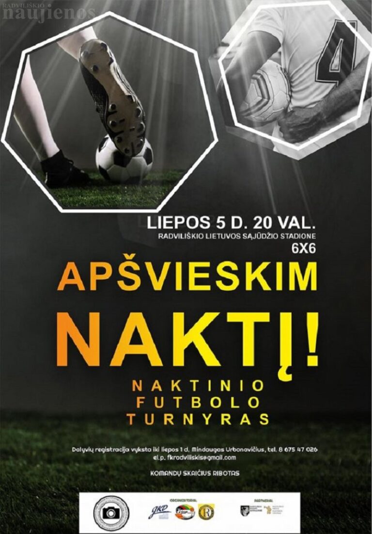 Liepos 5-osios vakarą vyks naktinio futbolo turnyras