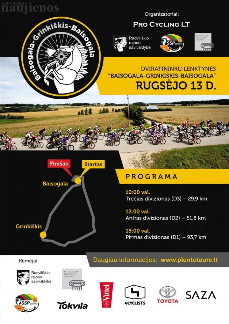 Rugsėjo 13-ąją – dviratininkų lenktynės Baisogala-Grinkiškis-Baisogala