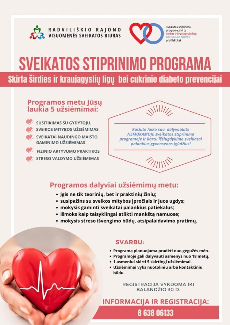 Kvietimas registruotis į nemokamą Sveikatos stiprinimo programą
