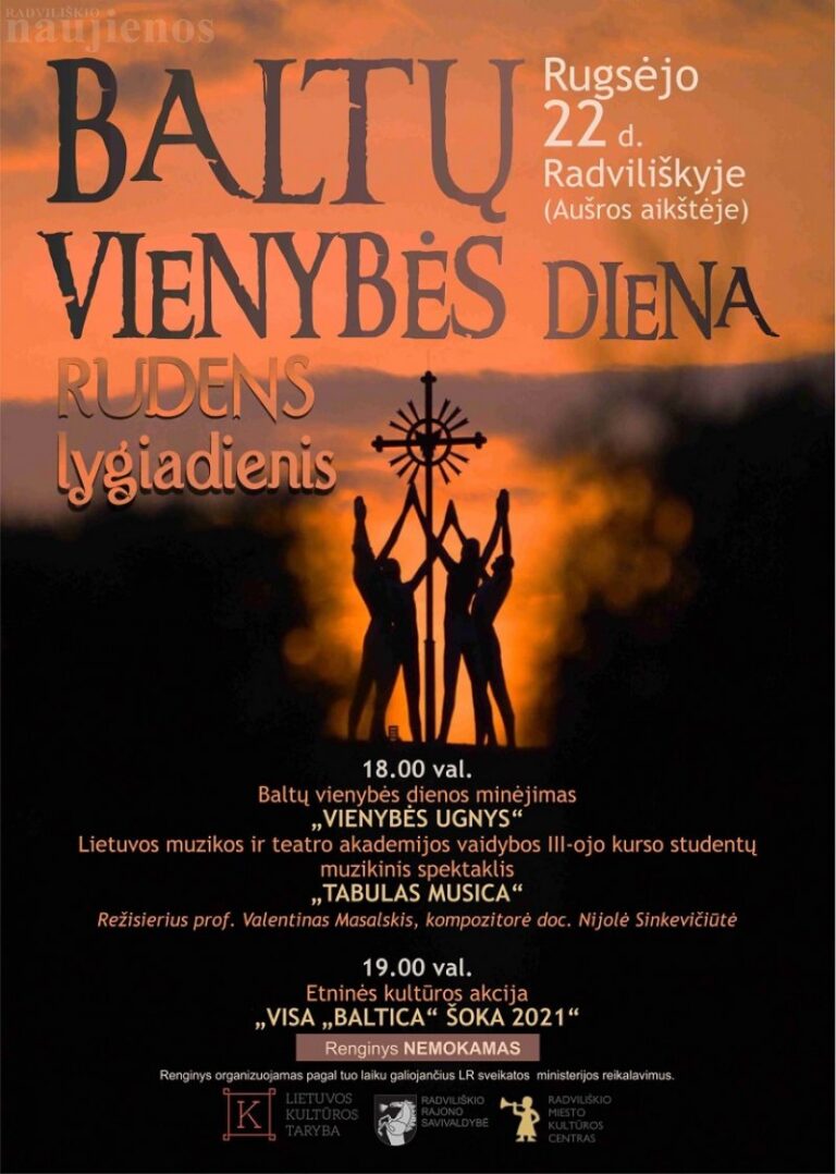 Rugsėjo 22 dieną 18 valandą Radviliškyje – Baltų vienybės dienos minėjimas