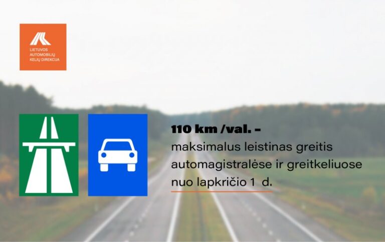 Nuo lapkričio 1-osios automagistralėmis ir greitkeliais važiuosime lėčiau