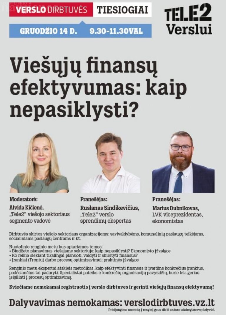 Kviečiame nemokamai registruotis į verslo dirbtuves ir gerinti viešųjų finansų efektyvumą
