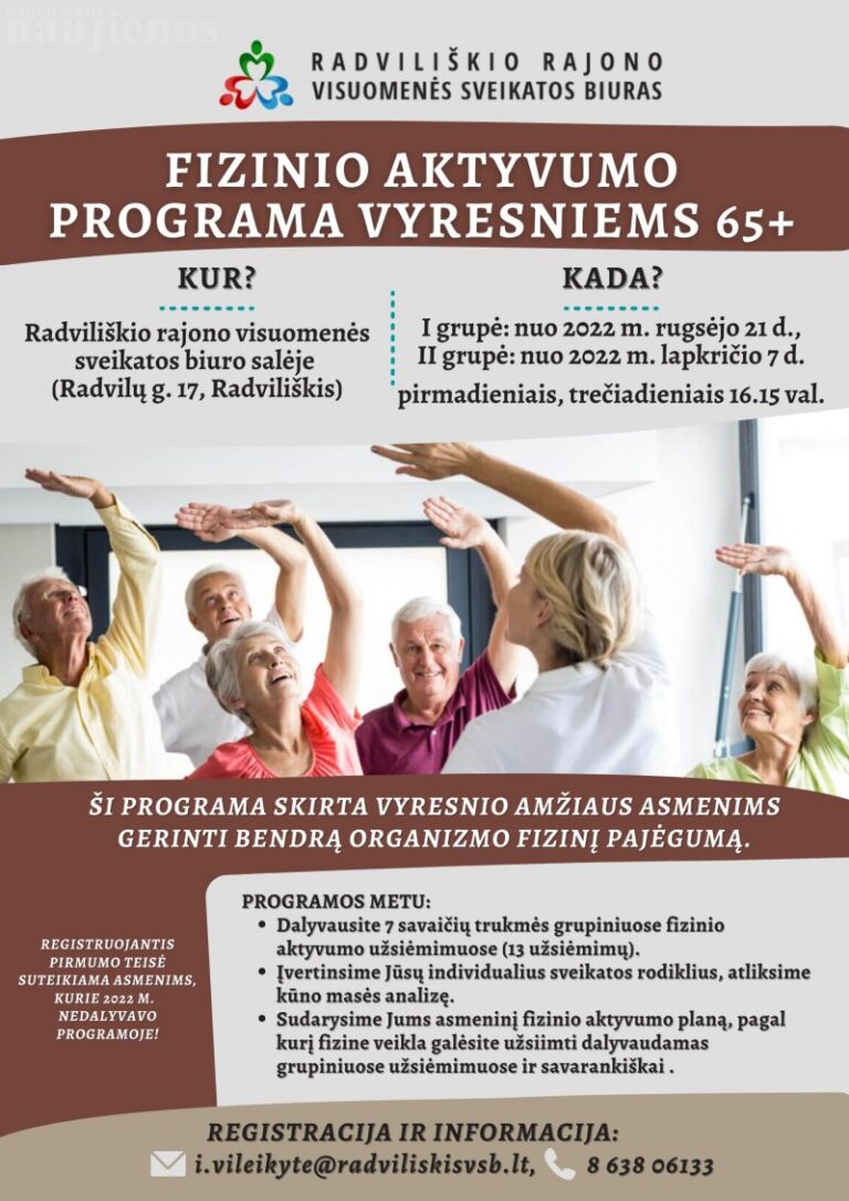 Renkama nauja grupė į Fizinio aktyvumo programą vyresniems 65+!