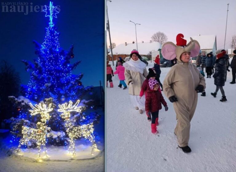 Grinkiškio miestelyje įžiebta eglė nepaliko abejingų